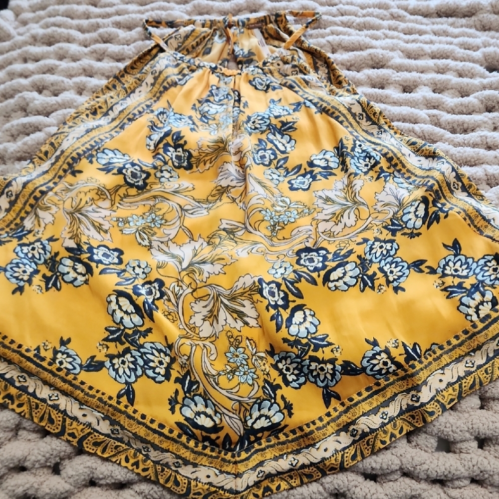 Free People Orange and Blue Floral Halter Top